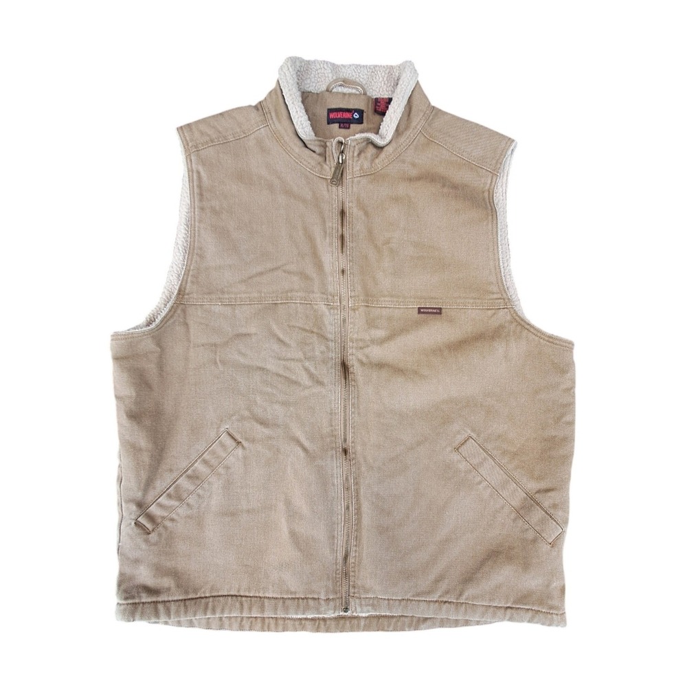 Wolverine Mens XL Tan Canvas Sherpa Lined Full Zip Workwear Utility Vest